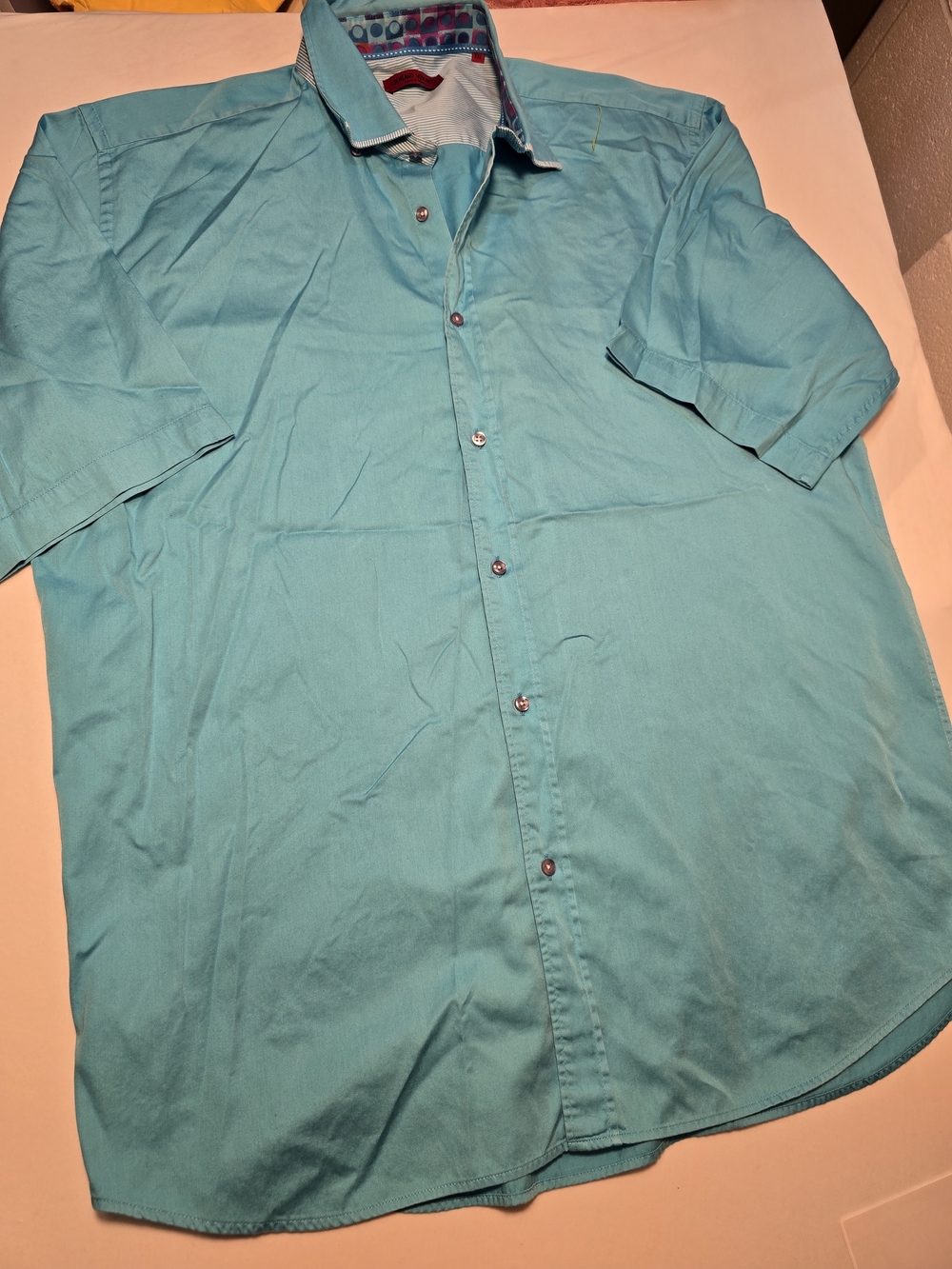 Luchiano Visconti Men's Short Sleeve Button-Up Shirt in Teal